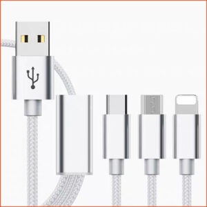2米三合一數據線充電器適用華為vivo蘋果oppo安卓手機 (銀色)
