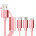 2米三合一數據線充電器適用華為vivo蘋果oppo安卓手機 (粉紅色)
