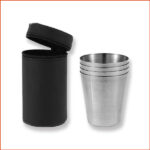 戶外野營便攜不鏽鋼水杯30ml 四件套 (銀色 4.3 x 6.7cm )